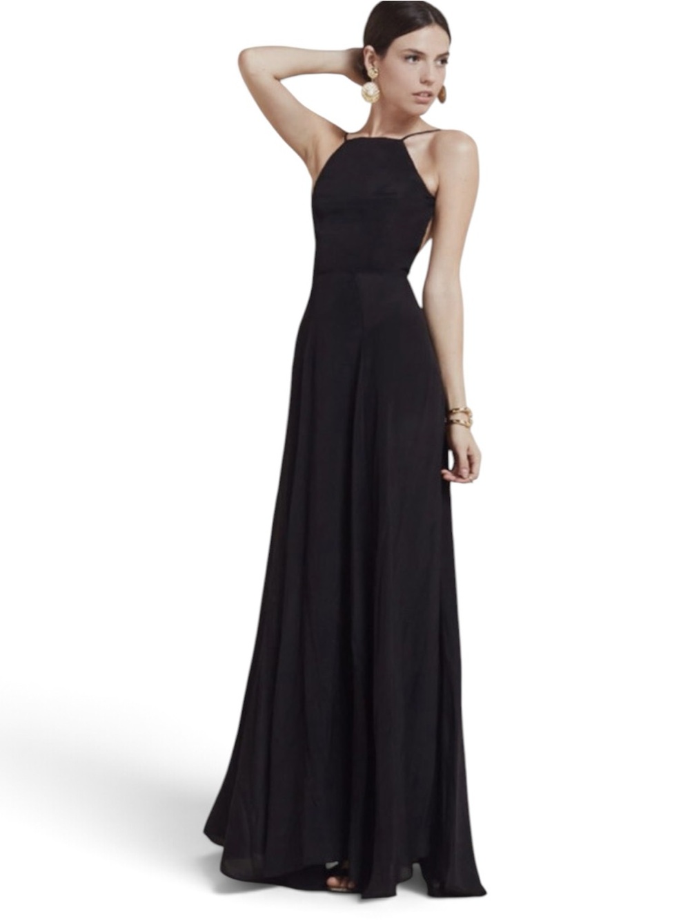 Reformation Noelle Maxi Dress Black Size 4 High Neck Open Back Classic Romantic